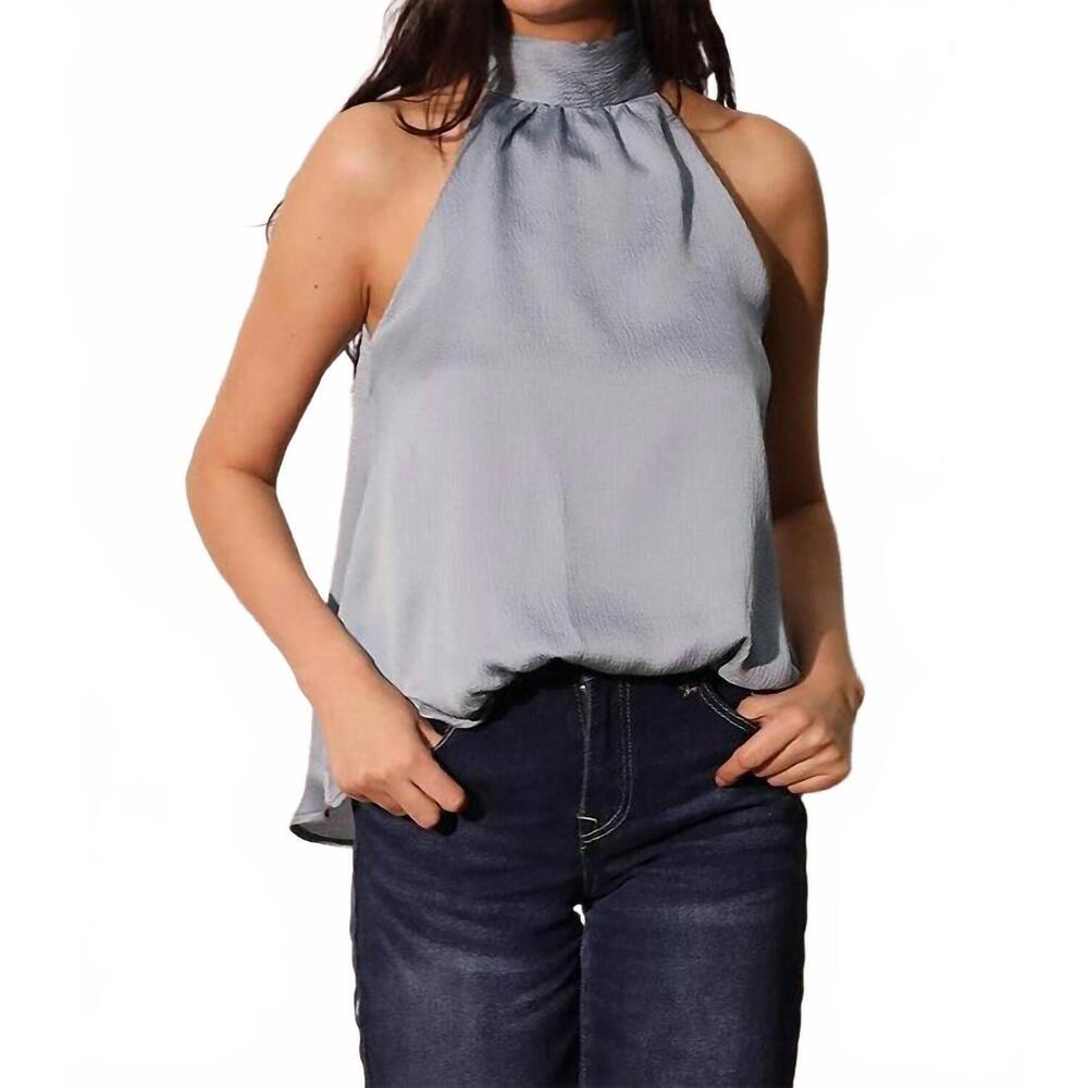 NEW KLD. SIGNATURE textured satin bubble top in denim